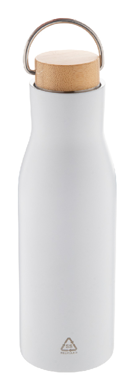 Gourde isotherme à double paroi - Acier inoxydable recyclé - Couvercle en bambou - 500 ml - Couleur blanc_0