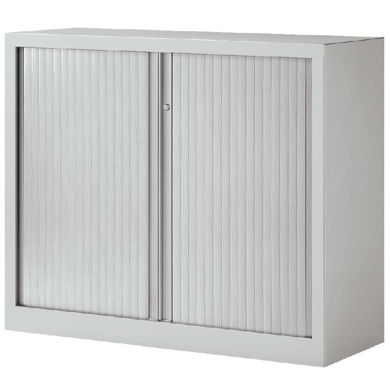 JPG ARMOIRE MÉTAL MONOBLOC NF ENVIRONNEMENT - A RIDEAUX - H. 100 X L. 120 CM - CORPS GRIS  - RIDEAUX GRIS