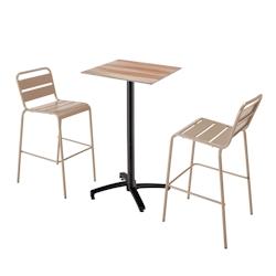 Oviala Business Ensemble table haute stratifié chêne foncé et 2 chaises hautes taupe - gris 110513_0