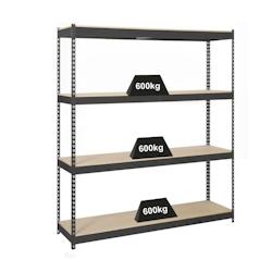 PROREGAL Étagère pour charges lourdes WOOD BEAST FOUR | HxLxP 200x180x60cm | 4 niveaux | Charge du compartiment 600kg | anthracite - noir métal PR__0