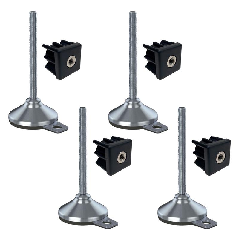 Pied en inox 12x150x80mm, tampon et trou de fixation+inserts 40x40x1.5mm -Set of 4_0
