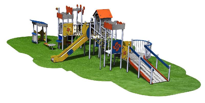 Structure de jeux 5 tours avec rampe d'accès - Gamme Châteaufort CH41201I - Âge minimum 2 ans, capacité 45 enfants_0