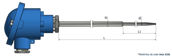 Thermocouple d'ambiance ajouré avec rétreint - tête de raccordement TH24 - Types K, N, J, T, E, R, S, B_0