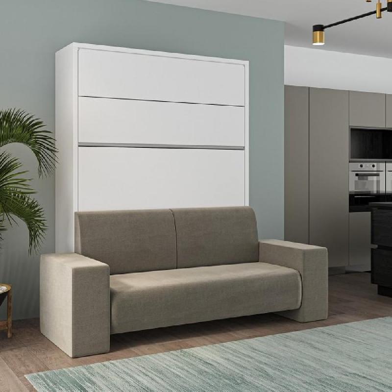 ARMOIRE LIT ESCAMOTABLE PALACE SOFA 140*200 CM BLANC MAT CANAPÉ / TÊTE DE LIT TAUPE_0