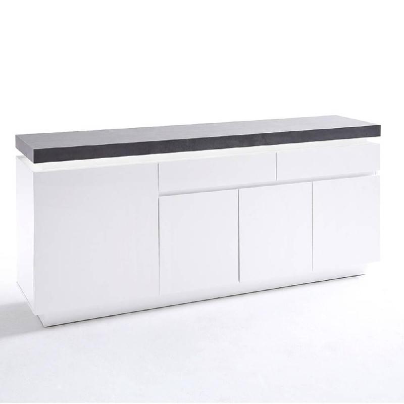 Buffet Atlantic City - Laqué blanc mat et décor béton - 4 portes, 2 tiroirs, LED blanc inclus_0