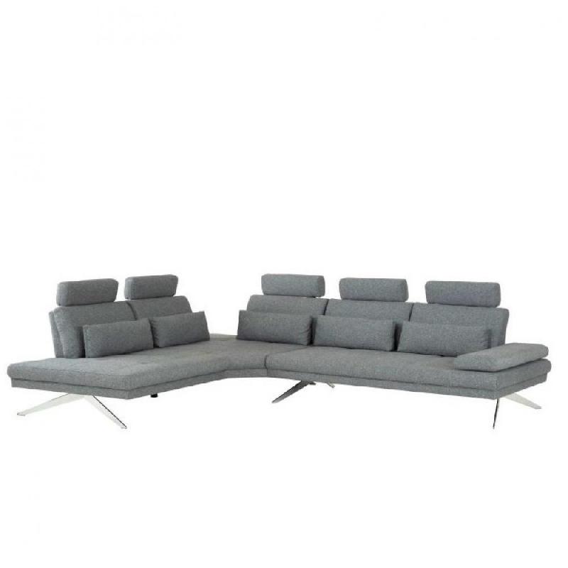 CANAPÉ GRAND ANGLE FERNIE DOUBLE PROFONDEUR RETOUR GAUCHE TÊTIÈRES TISSU GRIS 305 X 240 CM_0