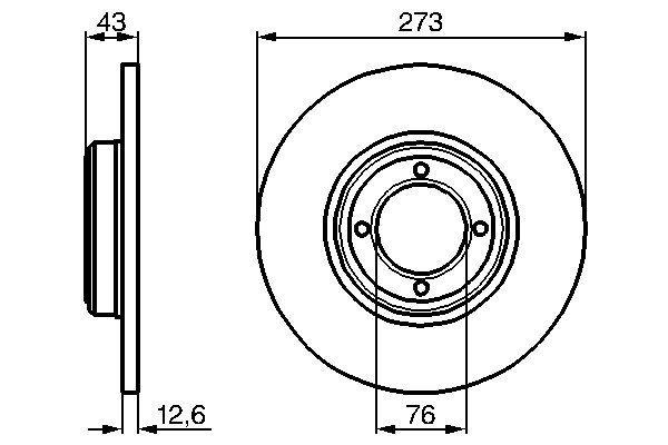 Disque de frein Bosch 0986478091 - boîte de 2 disques - arrière - type plein - 4 trous - épaisseur 12,7 mm_0