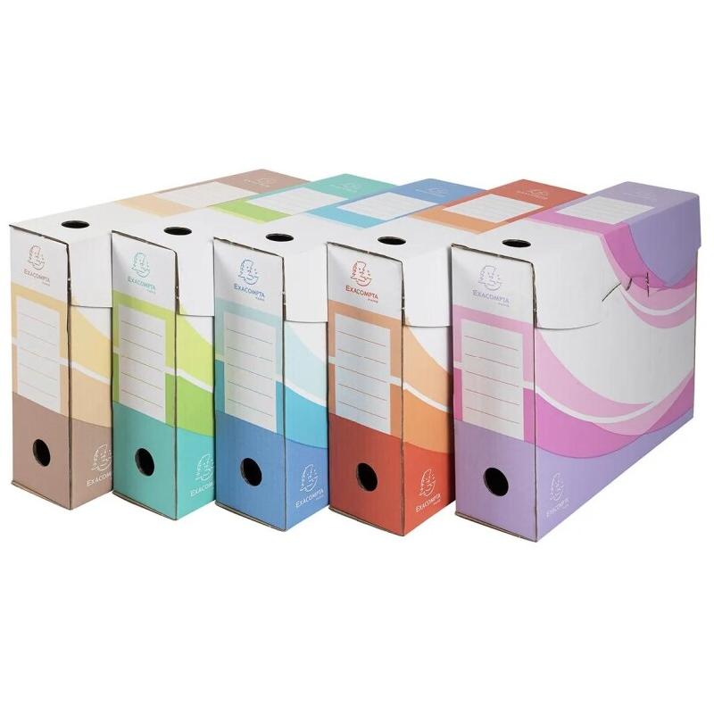 Exacompta Lot de 8 Lot de 5 boîtes à archives en carton, format 25x35, dos de 80, coloris assortis - 3037920795300_0