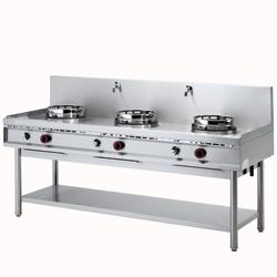 Fourneau wok gaz 3 feux - 3x15 kW - modèle WGL3-20 - inox, avec système de refroidissement par rideau d'eau_0