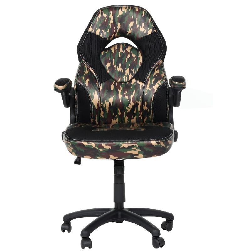 Mendler Chaise de bureau HWC-K13, chaise pivotante Gaming, ergonomique, accoudoirs réglables, similicuir ~ camouflage-noir - multicolore matière syn_0