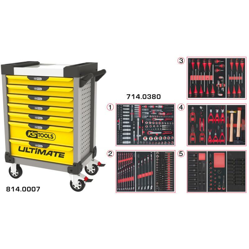 Servante PEARLline grise et jaune 7 tiroirs équipée de 384 outils - KS Tools | 814.7380_0