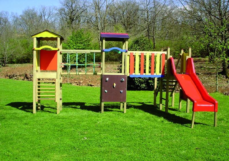 Structure de jeux JA03 - deux tours avec toboggan pour enfants de 2 à 6 ans_0