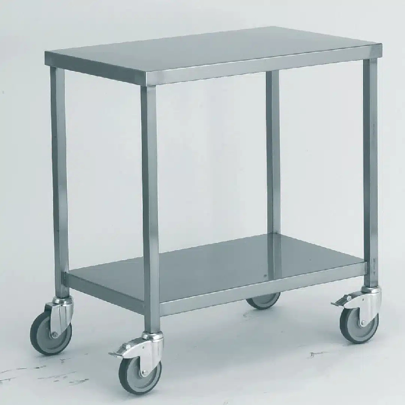 Table roulante soudée avec étagère - acier inoxydable - 500 x 670 x 750 mm - roues pivotantes avec freins - fabriqué en France_0
