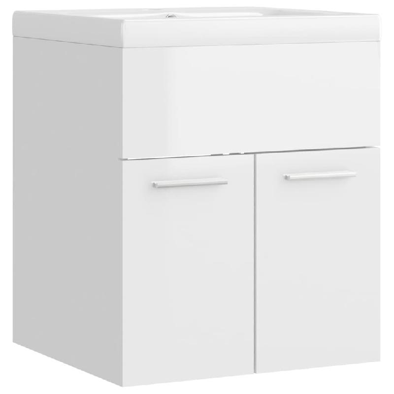 Armoire d'évier avec lavabo intégré - 41 x 38,5 x 46 cm - Blanc brillant - Aggloméré - Modèle 02_0006443_0