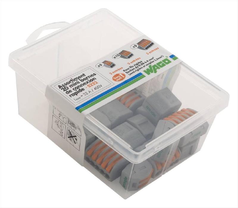 Assortiment de 20 bornes automatiques WAGO S222 - 2,5 mm² pour fils rigides et souples_0