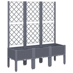 Helloshop26 - Jardinière bac lit surélevé plantes fleurs terrasse jardin avec treillis 120 x 40 x 142 cm PP gris 02_0038239 - 3000214158587_0
