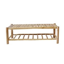 Möbilia Table basse | En teck | Avec 2 étagères | Naturel | L 140 x P 70 x H 45 cm - beige Bois massif 11020032_0