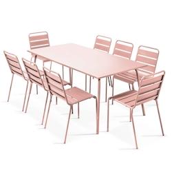 Oviala Business Ensemble table de jardin et 8 chaises en métal Rose poudré - rose acier 114604_0