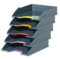 SET DE 5 CORBEILLES À COURRIER VARICOLOR EN ABS - CAPA.500 FEUILLES. L25,5XH5,5XP33CM - ASSORTIS