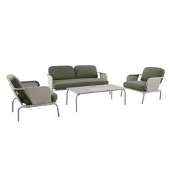 Tarrington House Set de terrasse Eden, 4 pièces, acier/céramique/polyester, 2 fauteuils individuels, 1 canapé 2 places, 1 table basse, blanc/vert -_0