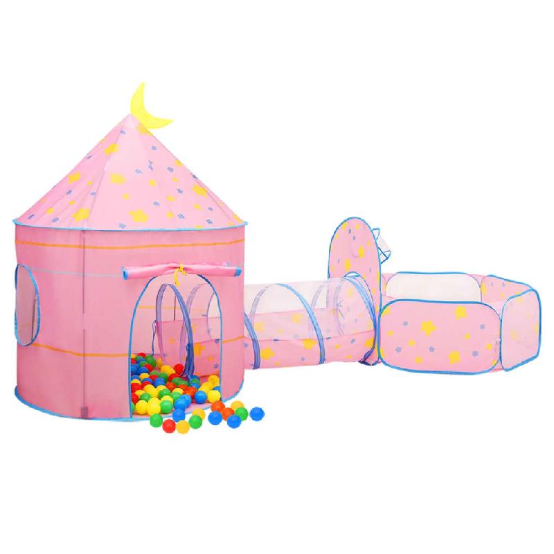 Tente de jeu pour enfants - 3-en-1 avec 250 balles colorées - 301 x 120 x 128 cm - Rose - Référence 02_0005190_0