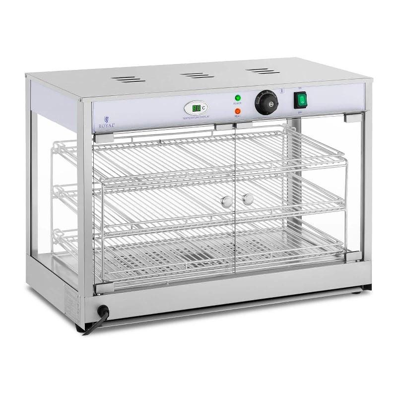 Vitrine chauffante - Présentoir chauffant de comptoir avec 3 étages (59 x 32 cm), 1200 W, 25-85 °C, tiroir ramasse-miettes - Modèle 14_0004357_0