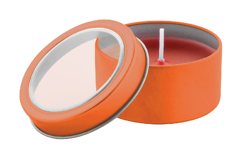 Bougie à la vanille - boîte en métal - couleur orange - 60g_0