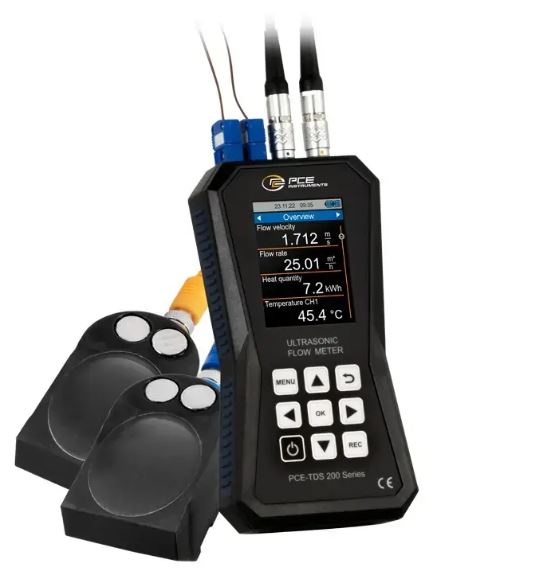 Débitmètre à ultrason portatif, avec capteurs pour petits et moyens tuyaux et capteurs de température - PCE-TDS 200+ SM - PCE INSTRUMENTS_0