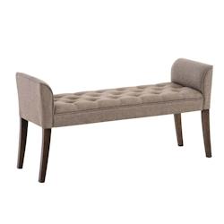 Décoshop26 - Banc banquette capitonné en tissu taupe avec pieds en bois marron foncé largeur 133cm BAN10100 - marron 3000419552210_0