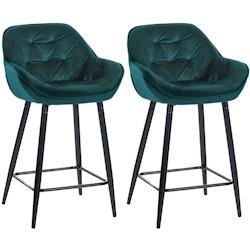 Décoshop26 - Lot de 2 tabourets de bar chaises hautes assise effet capitonnée en velours vert foncé et métal noir 10_0004153 - noir 3000251959482_0