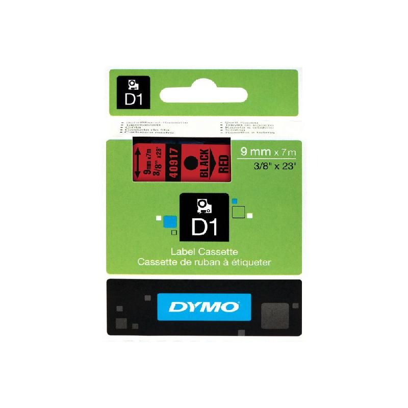 DYMO RUBAN TITREUSE DYMO D1 - ÉCRITURE NOIR / FOND ROUGE - 9 MM X 7 M - MODÈLE S0720720