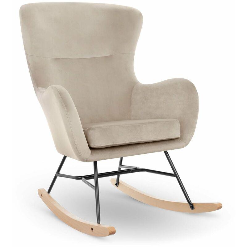 FAUTEUIL À BASCULE CHAISE BERÇANTE POUR SALON INTÉRIEUR BOIS MÉTAL VELOURS GRIS NOIR, GRIS