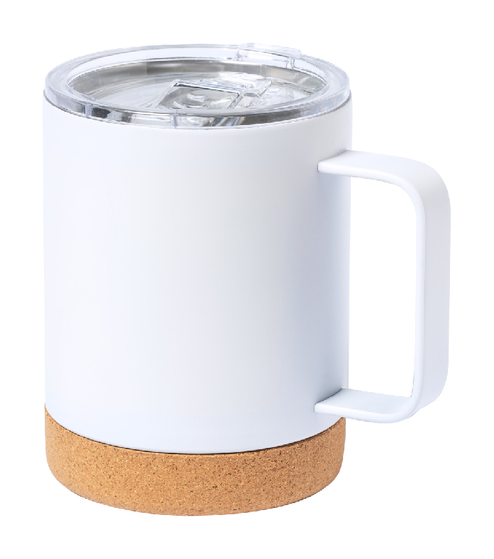 Mug thermos isotherme en acier inoxydable - 330 ml avec couvercle et base en liège naturel_0
