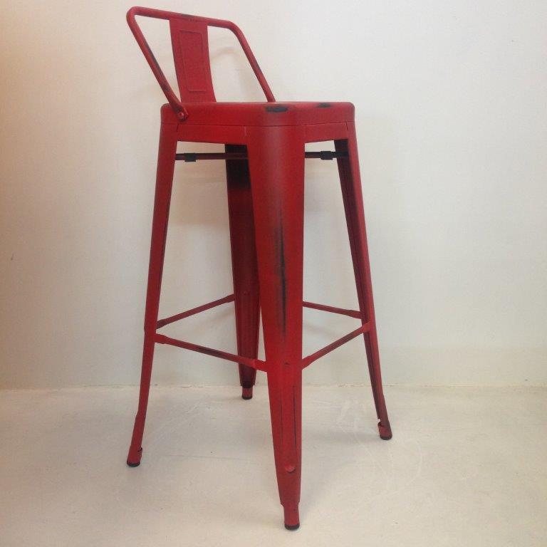 Tabouret de bar en metal factory avec dossier - rouge vintage - h.Assise 76cm_0