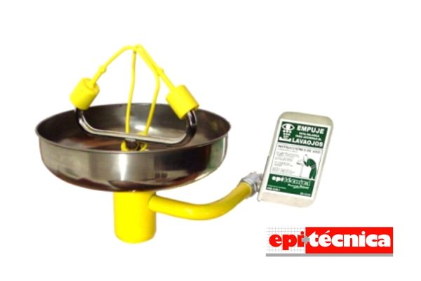 6030bas - Rince-œil mural Epitécnica - tube acier galvanisé peinture jaune, récupérateur inox 250mm_0