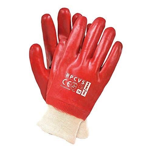 REIS RPCVS - Lot de 12 gants de protection rouges taille 10 - doublés PVC, résistants à l'usure_0