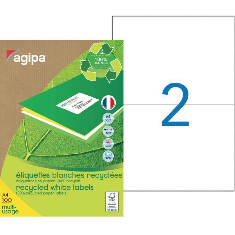 AGIPA 101194 Etiquettes blanches recyclées multi-usage 210 x 148,5 mm - Boîte de 200_0