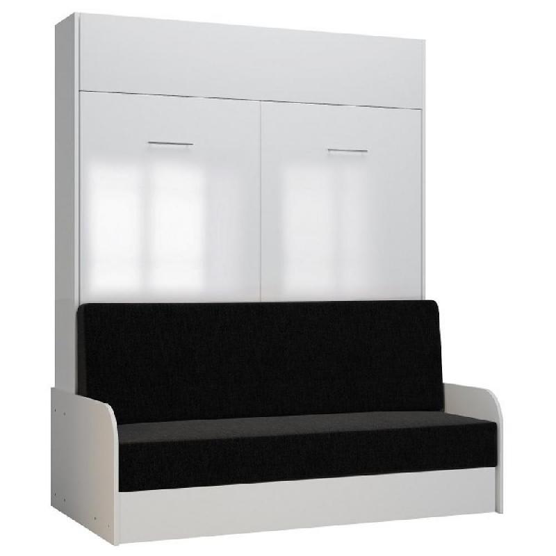 ARMOIRE LIT ESCAMOTABLE DYNAMO SOFA ACCOUDOIRS FAÇADE BLANC BRILLANT CANAPÉ ANTHRACITE 160*200 CM_0