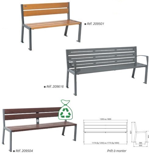 Banc sobre, simple et noble en bois, en acier ou en plastique recyclé idéale pour l'environnement - SILAOS_0