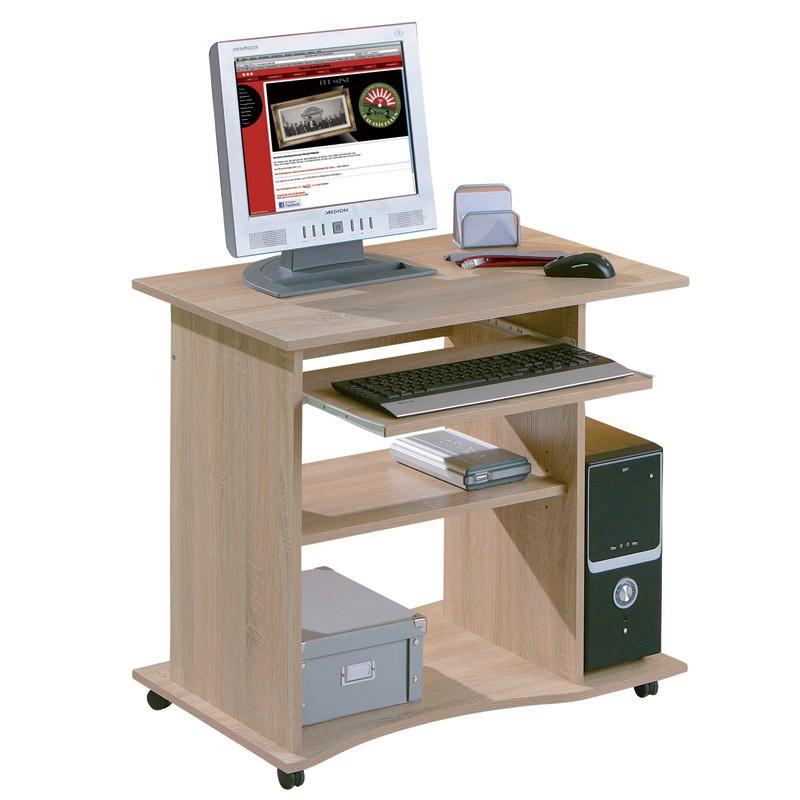 Bureau informatique à roulettes Tao 80cm imitation chêne - Paris Prix_0