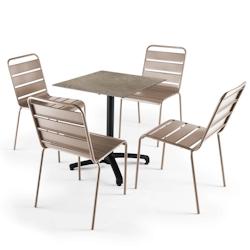 Oviala Business Ensemble table de jardin stratifié marbre beige et 4 chaises taupe - Oviala - gris métal 110114_0