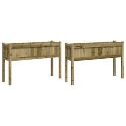 Helloshop26 - Jardinière bac lit surélevé plantes fleurs jardin terrasses lot de 2 avec pieds bois de pin imprégné marron 02_0039016 - 3000217972739_0