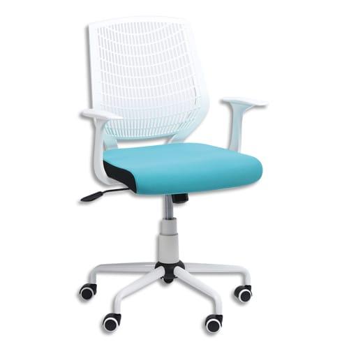 Fauteuil newton en tissus, à mécanisme basculant, blocage 2 positions, assise verte, structure blanche_0