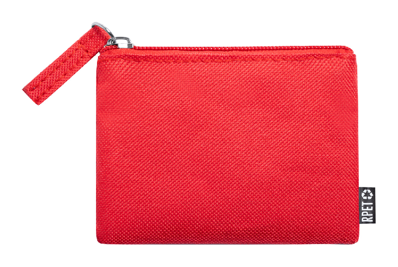 Porte-monnaie zippé en polyester 600D RPET - Labélisé RPET - Couleur rouge - 13g_0