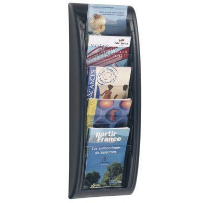 Présentoir mural 5 cases - format 148x210 noir - polystyrène avec tablettes transparentes_0