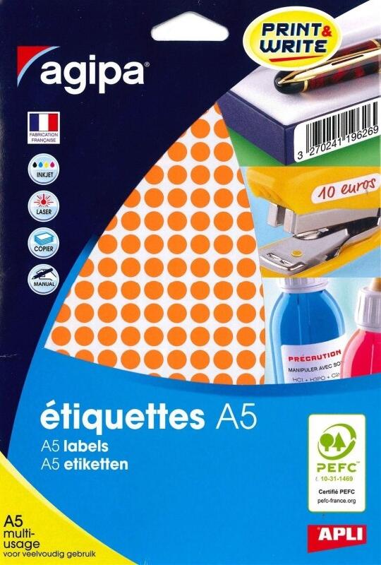 2940 pastilles adhésives orange, diamètre 8 mm (10 feuilles A5 / cdt) - 3270241143058_0