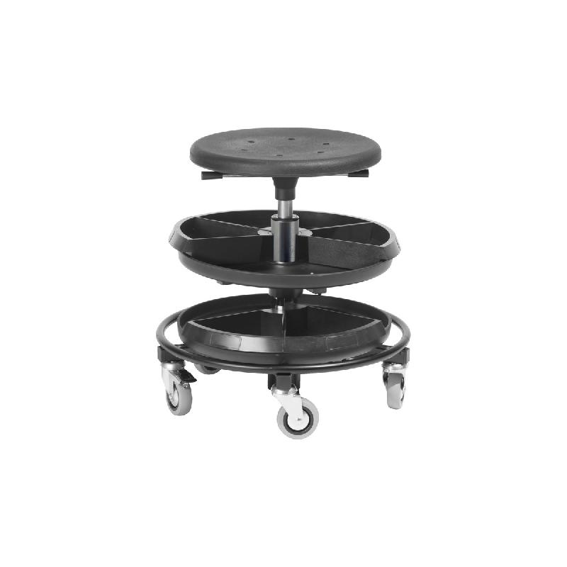 Tabouret de bureau à roulettes - Réf : 88601002 - Hauteur réglable 540-800 mm - Siège en polyuréthane avec tablette de rangement_0