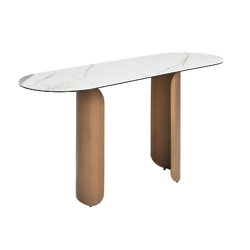 AC ANGEL CERDA Angel Cerdá Console ovale en demi-cercle en marbre porcelainé et acier couleur bronze 3286C Ø150 x 50 x 80 - blanc céramique 843563_0