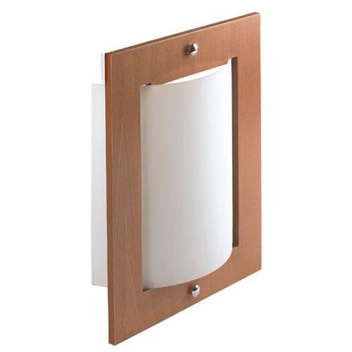 Applique fixe 230V en acier, bois et verre merisier - Bella - Classe II IP20 IK02 - Hauteur 290mm_0