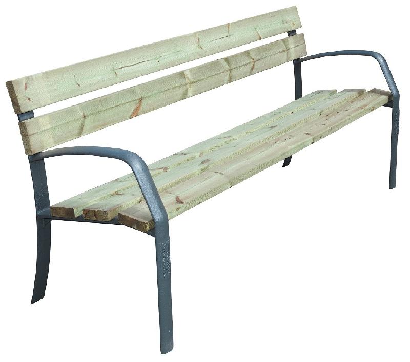 Banc public en bois - 5 lames en pin traité autoclave classe IV - 1,80 m - Piètement en fonte ductile_0